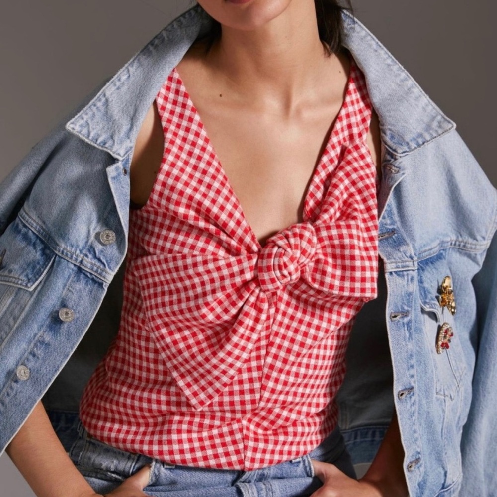 Anthropologie-Eva Franco red gingham bow tank
